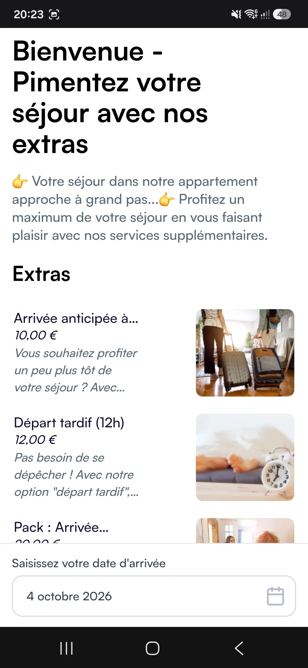 Services supplémentaires proposés avant le séjour dans un livret d’accueil digital